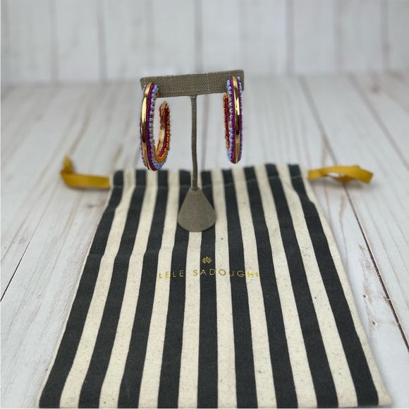 Lele Sadoughi Beaded Gold Hoops - Picture 4 of 4